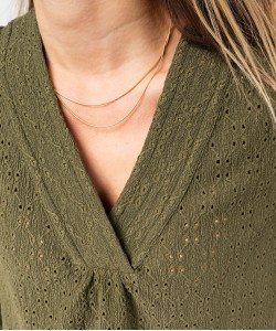 Tee-shirt à manches longues et col V en maille ajourée femme
